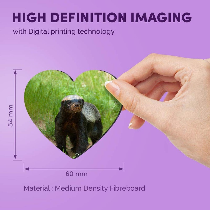 1 x Heart MDF Magnets - Wildlife Animal Honey Badger