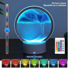 rysnwsu Moving Sand Art Picture Round Glass 3D Deep Sea Sandscape in Motion Display Flowing Sand Frame, Large Desktop Art, Home & Office Desktop Decorations(Blue, Button-Crotrol)