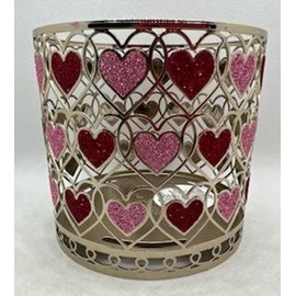 Valentine's Day Silver Pink Red Silver Glitter Hearts 3 Wick Candle Sleeve Holder