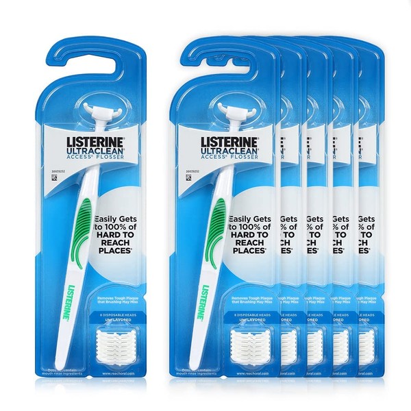 Listerine Ultraclean Access Flosser Starter Kit Floss Bundle | Proper & Durable Oral Care & Hygiene | Effective Plaque Removal, Teeth & Gum Protection, PFAS Free | 6 Pack