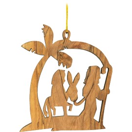 Mary & Joseph Olive Wood Christmas Ornament from Israel, Religious Ornaments Decoration, Wooden Hanging Seasonal Décor for Christmas Tree, Made in The Holy Land of Bethlehem