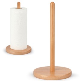 E-ROOM TREND Wooden Paper Towel Holder for Standard & Jumbo Rolls, Natural Beech Wood Paper Towel Holder Countertop, Free Standing Paper Towel Holder for Kitchen (B074)