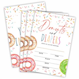 Nuckxy Donuts And Diaper Baby Shower Invitation Cards With Envelopes, Fill In Style Invites For Baby Shower, Gender Reveal, Baby Announcement, Party Favor & Accessories(25Pcs) - B02