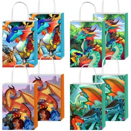 ARHAVI 12pcs Fire of Wings Gift Bags Goodie Bags with Handles for Dragon Themed Birthday Party Supplies Decorations