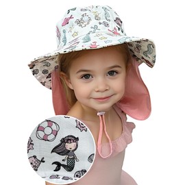 HECKBO Toddler Sun Hat with UPF 50+ Protection, High-Quality Cotton, Dinosaur Mermaid, 6-24 Months, Adjustable Chin Strap, Ideal for Summer and Travel, mermaid