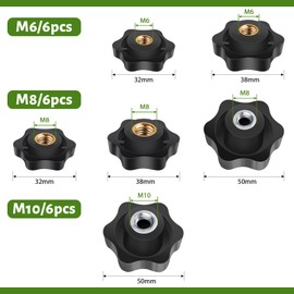 Jeboler Jeboler Sterngriffmutter M10 6 Stck, R?ndelschraube ?u?erer Durchmesser 50mm, Sterngriffmutter Innengewinde Verzinktes Eisen fr Maschinen und Anlagen, M?bel, Werkzeugmaschinen, Fitnessger?te