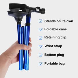 RUNZI Folding Cane with Led Light, Adjustable Canes and Walking Sticks for Arthritis Disabled and Elderly (Blue)