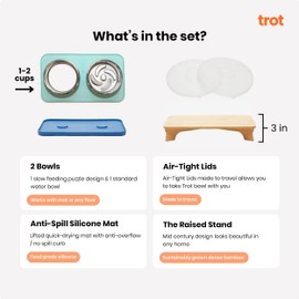 Trot Pets Elevated Dog Bowls | Stainless Steel Raised Bowl Set for Small, Medium, or Large Dogs | Non-Slip Food and Water Slow Feeder | Durable, BPA-Free, Anti-Skid, Dishwasher Safe (Slate, Small)