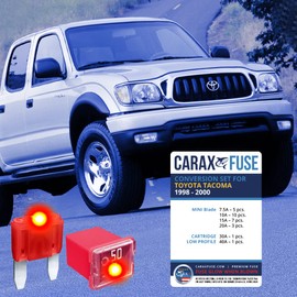 CARAX Glow Fuse Set - Toyota Tacoma 1998-2000 - Smart Glow Fuse kit Assortment Glow When Blown LED Automotive Fuse – Smart Auto Glow Fuse Easy Identification