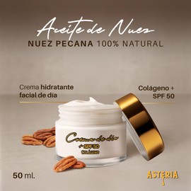 ASTERIA | Aceite para Cabello y Skin Care | Serum con Aceite de Nuez Pecana ideal para Skincare y Tratamiento para Cabello Maltratado - 30ml | Hidratante Facial - Oleo para Cabello 100% Natural - Prensado en Frio (50 ml, Crema de Dia)
