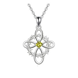 PROESS Cross Necklace for Women 925 Sterling Silver Birthstone Necklace Crown of Thorns Pendant Twisted Cross Faith Religious Birthstone Jewelry Birthday Christmas Gifts