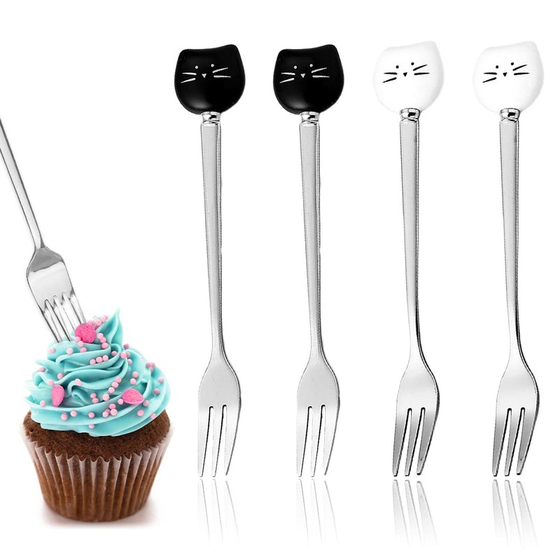 4 Pack Cute Stainless Steel Cat Head Forks for Cat