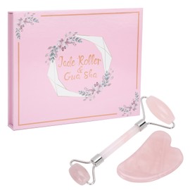 Rose Quartz Face Roller Massager Facial Lifting Tightening Roller Gua Sha Board SetSilver