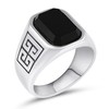 Men's Stainless Steel Ring with Black Agate Stone,Textured Band Design