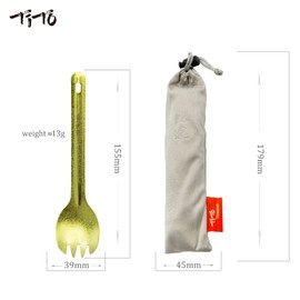 TiTo Bright Colorful Titanium Spork for Outdoor Camping Light Weight Titanium Spoon for Travel Home with Cloth Bag (Gold Spork)