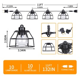 Vigdur Vintage Cafe Lights - 10 Clear G40 Bulbs with Metal Shades, Indoor/Outdoor Patio Lights for Cafe, Backyard, Garden, Porch, Deck, Holiday Decor, 11FT
