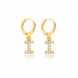 Gold Gold Plated CZ Letter Initial Hoop Earrings for Women Small Huggie Hoop Earrings Jewelry Valentine's Day Gifts for Her-I