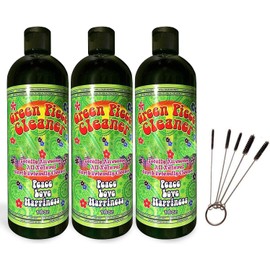 Green Piece Glass Cleaner 3 Bottles-16 oz and 5 Piece Mini Metal Nylon Tube Piece Cleaner Brush Set with Keychain Ring Combo