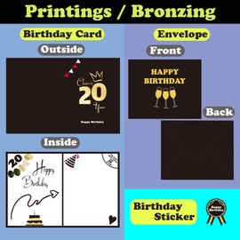 Sumerk 1 Pack Happy 20th Birthday Card Cheer to 20th Birthday Greeting Card with Stickers and Envelope for Her Him Men Women Birthday Gifts 15 x 20 cm