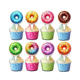 24 Pcs Vibrant Donut Cupcake Toppers - Colorful Dessert Decorations for Birthdays, Parties, and Celebrations