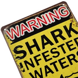 ERLOOD Warning Shark Infested Waters Vintage Tin Signs Retro Metal Wall Poster Decorative Tin Sign 8 x 12