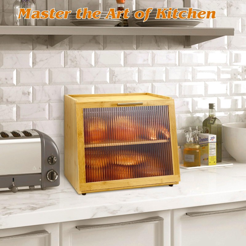 Joyvilla Double Layer Bamboo Bread Box for Kitchen Countertop, Bread