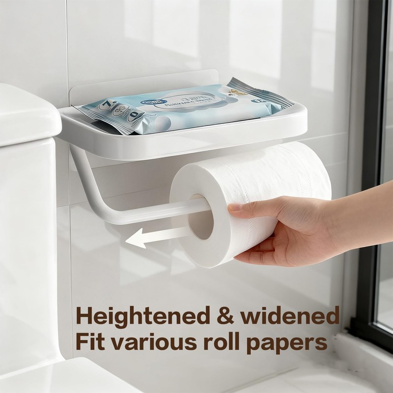 Self Adhesive Toilet Paper Holder with Shelf, No Drill Wall
