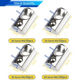 sturiz Pack of 50 T-Slot Nuts M5 Slot 8 T Nuts Screws 30 Series M5 Aluminium Profile 30 x 30 Nickel-Plated Carbon Steel Sliding Nut with Spring Ball for Aluminium C Profile 3D Printer CNC European