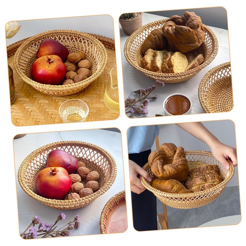 MAGICLULU Woven Round Bread Basket for Serving Rattan Fruit and
