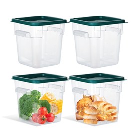 STEELUS 4 Pack 4 Quart Food Storage Containers with Lids, Polycarbonate Square Commercial Food Containers, NSF, Clear