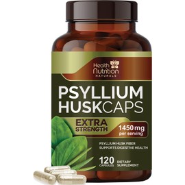 Psyllium Husk Capsules 1450 mg - Natural Soluble Psyllium Husk Fiber Supplement, Non-GMO Psyllium Husk Caps, Digestive Health Support, Psyllium Fiber Capsules for Adult Men & Women - 120 Capsules