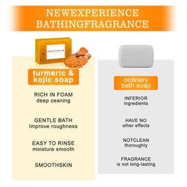 Turmeric Soap + African Net Sponge, 2 Pcs Lemon Turmeric Soap with African Exfoliating Net Sponge, for Face ＆ Body, Gentle Exfoliating Smooth Skin