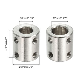 PATIKIL Shaft Coupling Connection L22 x D20 10 mm to 12 mm Bore Rigid Coupling Stainless Steel Shaft Joint with Screw for 3D Printer Silver Pack of 4