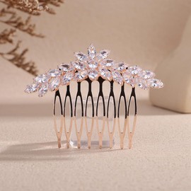 Kercisbeauty Cubic Zirconia Stone Rose Gold Hair Comb for Women Wedding Bridal Cute Hair Piece (Rose Gold)