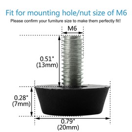 sourcingmap M6 x 13 x 20mm Furniture Glide Leveling Feet Adjustable Leveler Floor Protector for Chair Sofa Leg 20 Pack