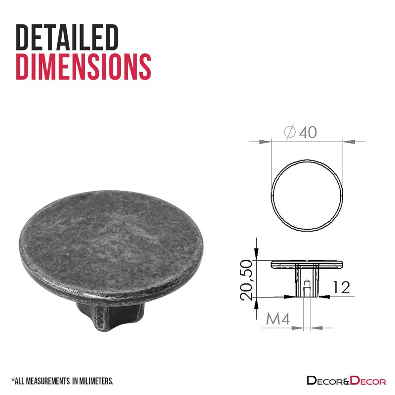 Decoranddecor Vesta - 40mm Round Kitchen Cabinet Furniture Knob Zinc
