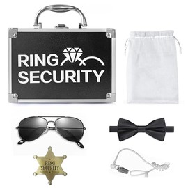 COSLANLEE Ring Bearer Briefcase Wedding Ring Security Gift Set, 6PCS with Security Badge, Bow Tie, Sun Glasses, Earpiece for Outfit Cosplay Proposal Party Ceremony(B)