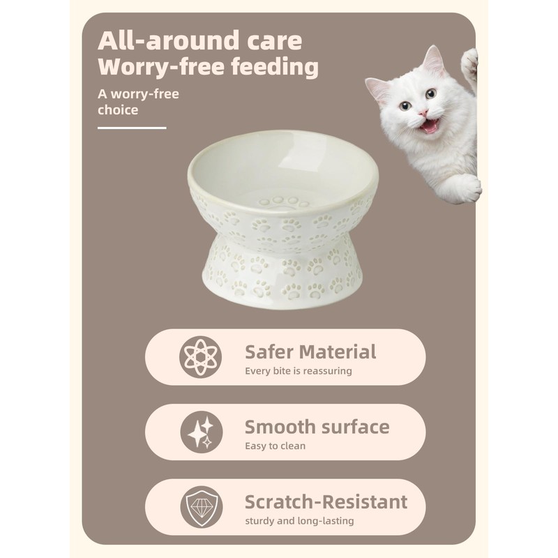 Ceramic Tilted Elevated Small Cat Bowl, for Fat Faced Cat,