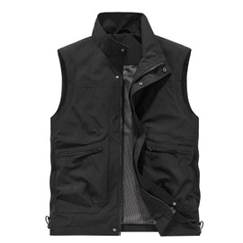 Hixiaohe Mens Vest Golf Outwear Windproof Lightweight Softshell Vest Photo Hiking Travel Work Sleeveless Jacket with Pockets(Black,XXL)