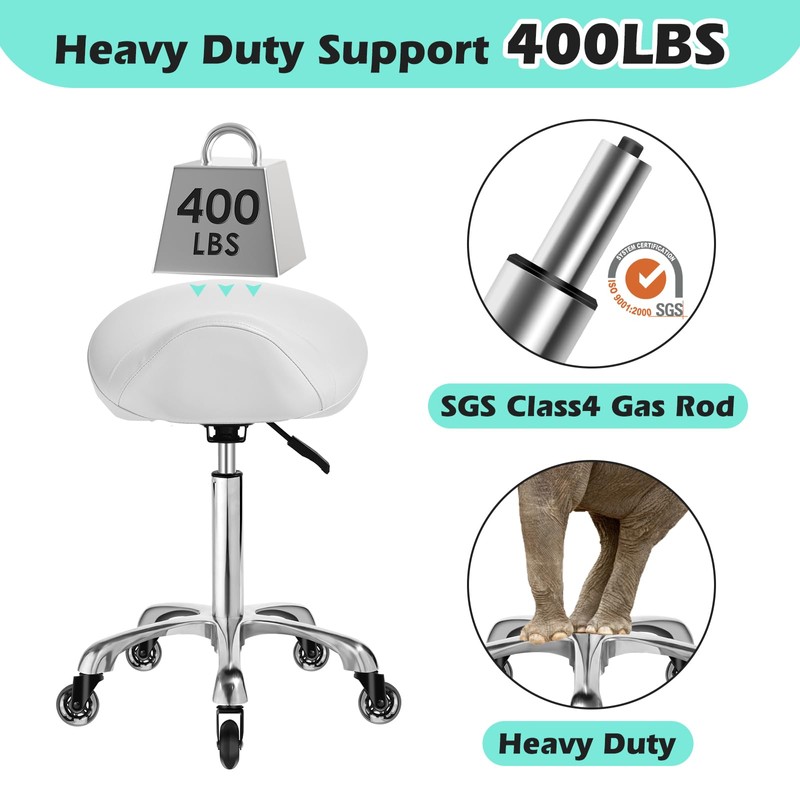 Ergonomic Saddle Stool with wheels - Upgraded Thicker Leather Seat