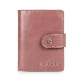 Contacts Womens Leather Bifold Wallet Small Zipper Coin Purse 12 Slot Card Holder Travel RFID Wallets (Blossom Rose)