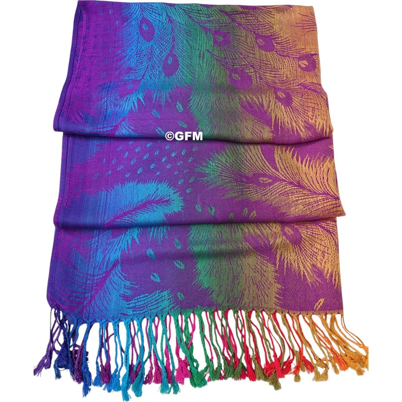 GFM® Women's Peacock Feathers Design Scarf in Purple (AG-JMN)(NPCKPASH-P34)