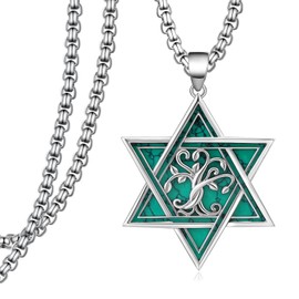 Daixiya Star of David Necklace 925 Sterling Silver Turquoise Tree of Life Necklace Jewish Jewelry Gifts for Women Men