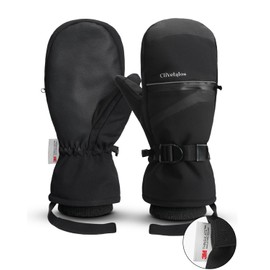 Clivetalos Winter Snow Ski Mittens for Men Women- Snowboard Mittens Waterproof Cold Weather Insulated Mitts Snow Sports Black L-XL
