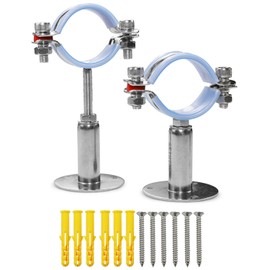 AKIHISA 2 Pcs 304 Stainless Steel Pipe Supports, Wall Mount Ceiling Mount Pipe Hanger, Pipe Holder for OD Pipe 25-27MM Adjustable Height Range 50-100mm