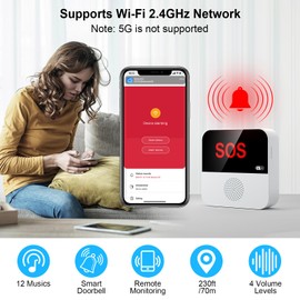 Chatthen WiFi + RF Emergency Call Button for Seniors Emergency Bracelet Emergency Alert System for Seniors Patients Disabled Elderly 1 Emergency Call Bracelet 1 Receiver