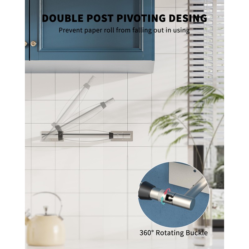 Paper Towel Holder Under Cabinet, Self Adhesive or Wall Mount