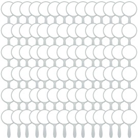 Vinsot 100 Pcs Handheld Mirror Bulk Small Hand Compact Mirrors with Handle Plastic Travel Makeup Portable 3.94 x 2.16 Inch for Birthday Dress up Wedding Practice Pronunciation (Blue)