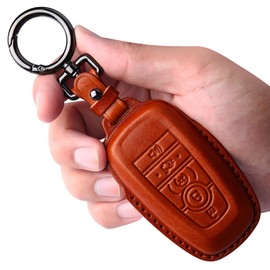Tukellen for Ford Leather Key Fob Cover with Keychain Compatible with Ford Explorer Mustang Fusion Escape F150 F250 F350 F450 F550 Edge-Brown