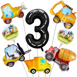 Construction Balloons 3rd Birthday Engineering Vehicle Aluminum Foil Balloons 40 Inch Number 3 Boys Birthday Party Supplies Excavator Bulldozer Theme Vehicle Decoration